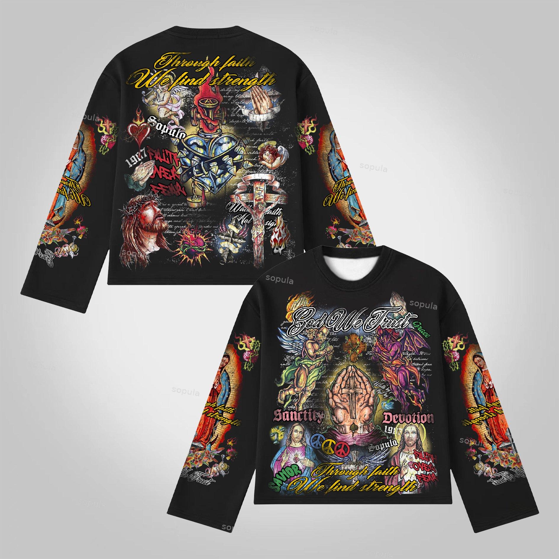 Sopula Faith In Jesus Collage Vintage Graphics Long Sleeve T-Shirt Product Image