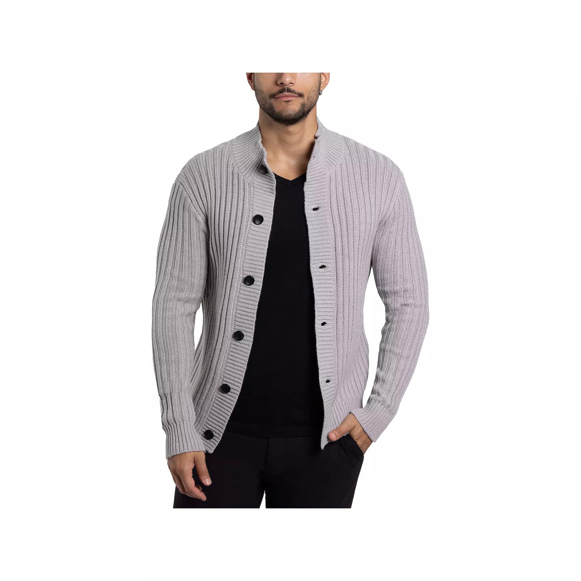 Men's Xray Stand-Collar Cardigan Sweater, Size: 3XL, Silver Grey Product Image