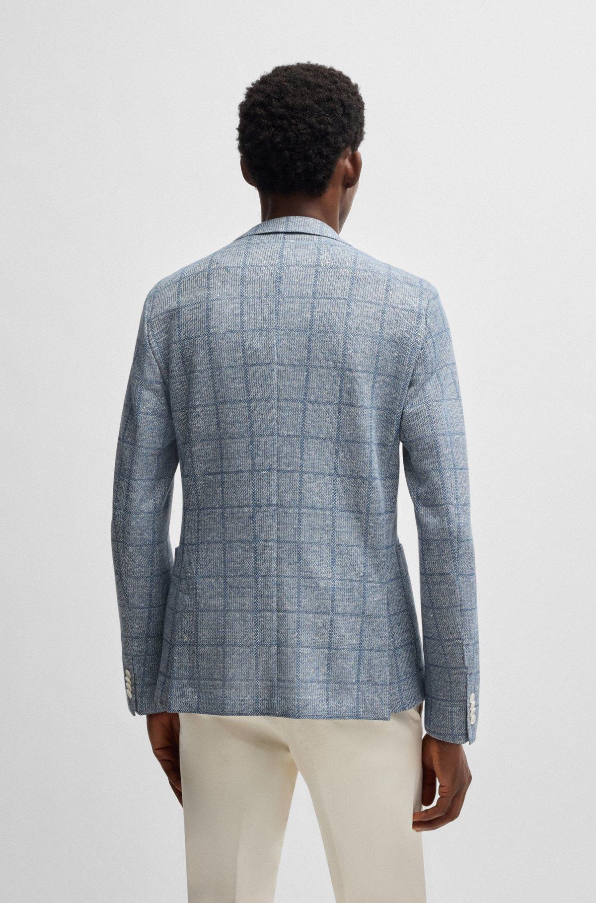 BOSS - Slim-fit blazer in checked stretch fabric - Light Blue Product Image