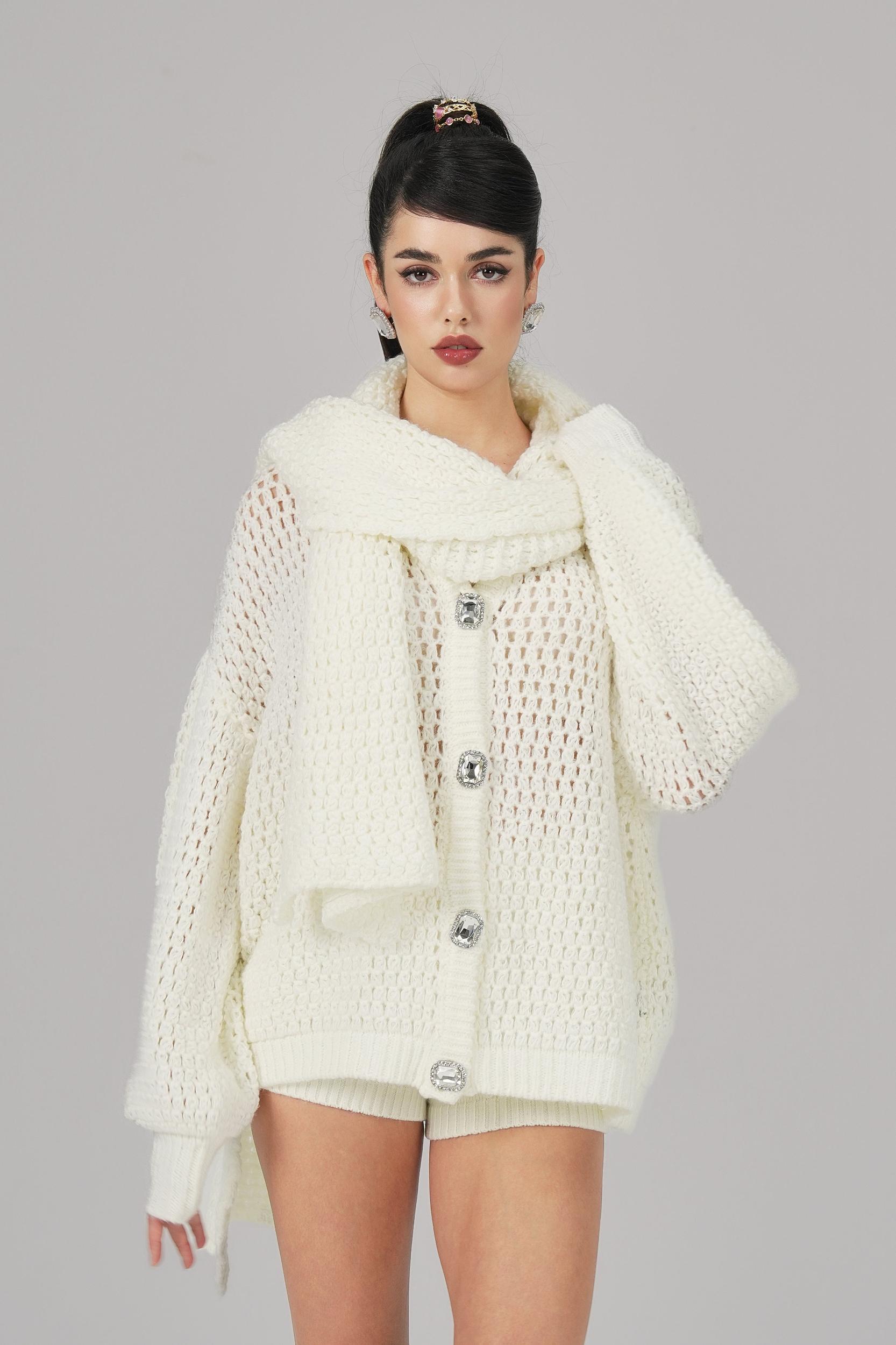 Alexis Cardigan + Scarf Set (White) (Final Sale) Product Image