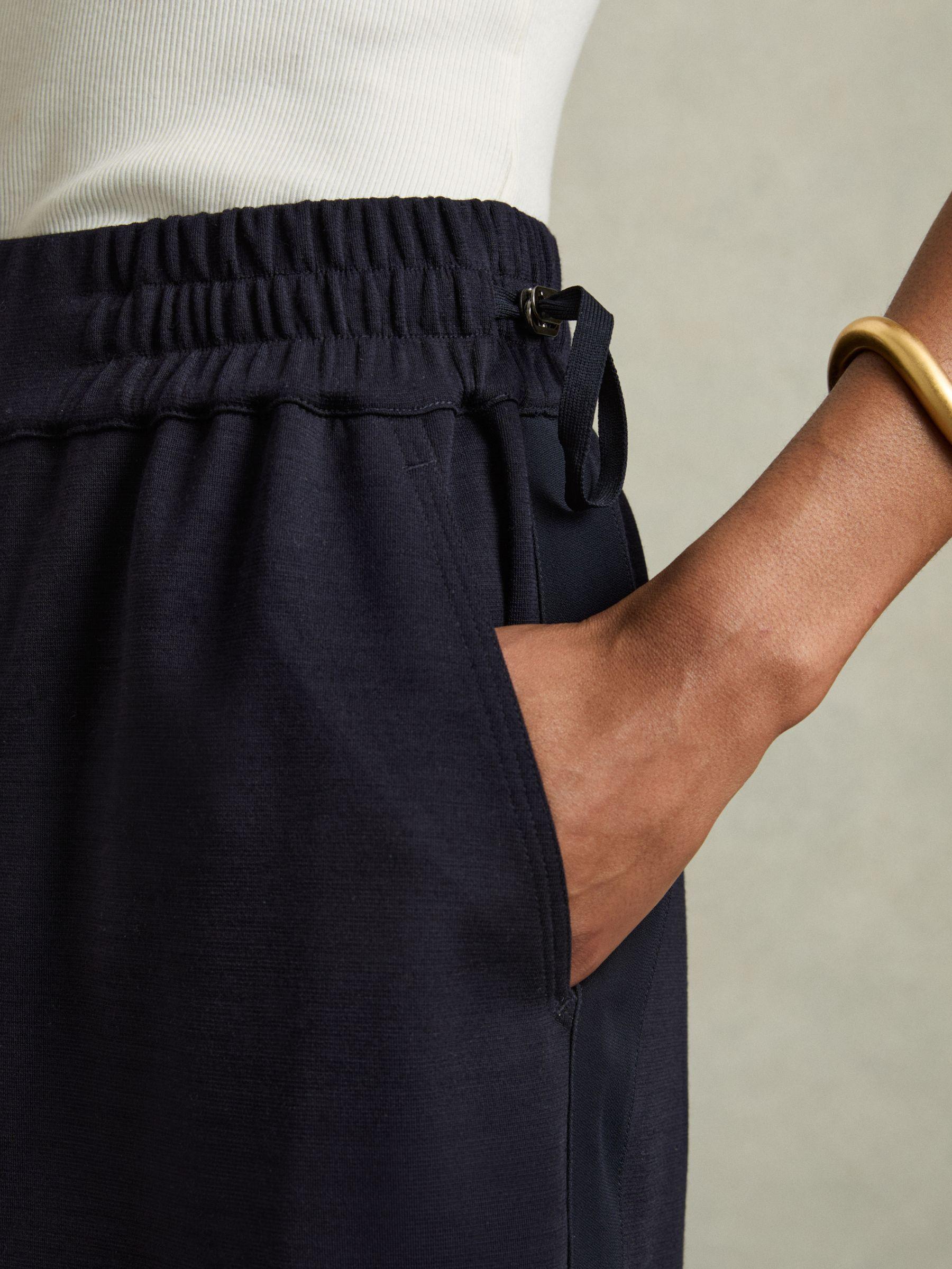 Wool-Blend Ruched Jersey Midi Skirt in Navy Product Image