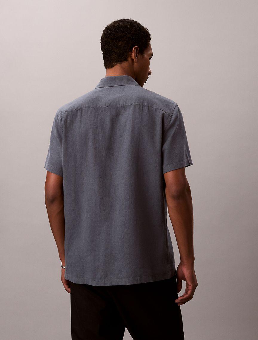 Linen Cotton Short Sleeve Button-Down Shirt Product Image