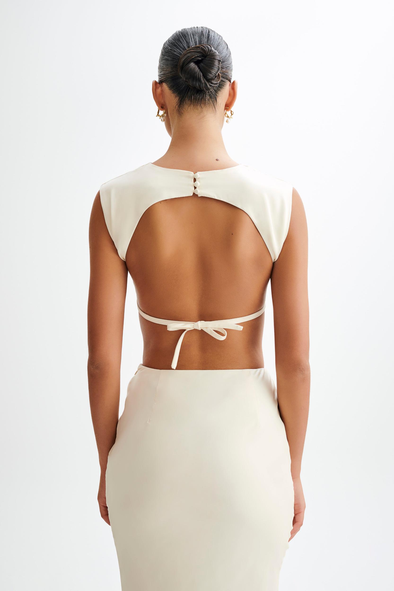 Viviana Satin Sleeveless Crop Top - Ivory Product Image