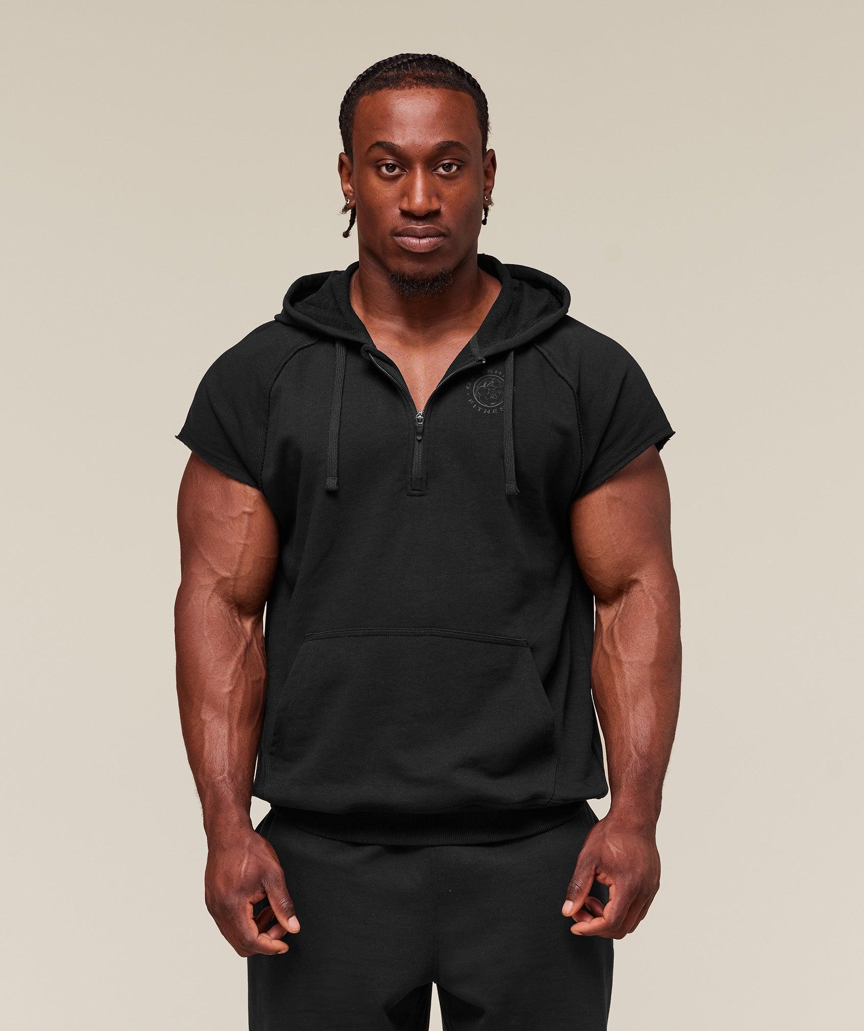 Gymshark Legacy 1/4 Zip Cap Sleeve Hoodie - Black Male Product Image