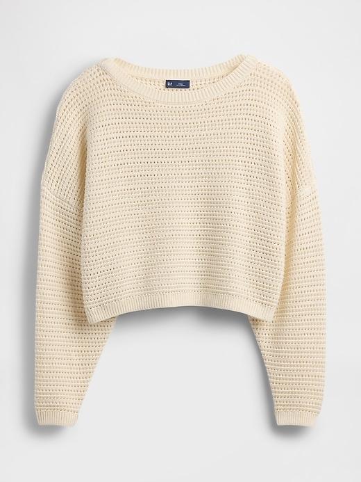 Crochet Boatneck Crop Sweater Product Image