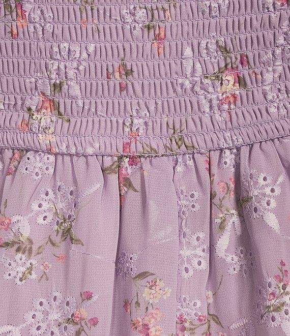 Allison & Kelly Floral Print V-Neck Long Sleeve Smocked Babydoll Dress Product Image