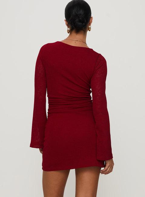 Epiphany Long Sleeve Mini Dress Burgundy Product Image