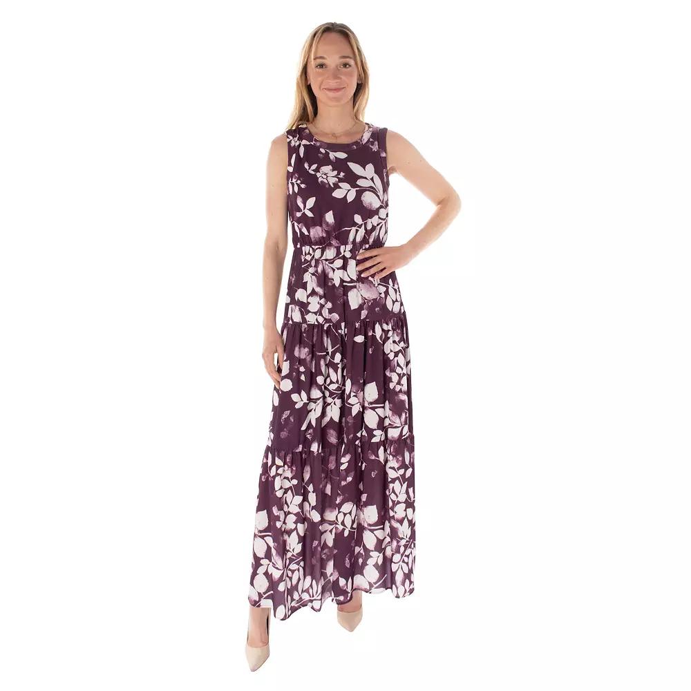 Women's Maison Tara Jewel Neck Tiered Maxi Dress, Size: 4, Purple Product Image
