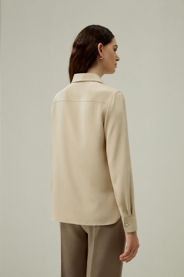 LILYSILK Silk Tops - Female - Dune Silk Georgette - Flattering Long Sleeve Shirt M Product Image