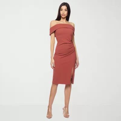 Premier Amour Off The Shoulder Womens Short Sleeve Midi Sheath Dress Product Image