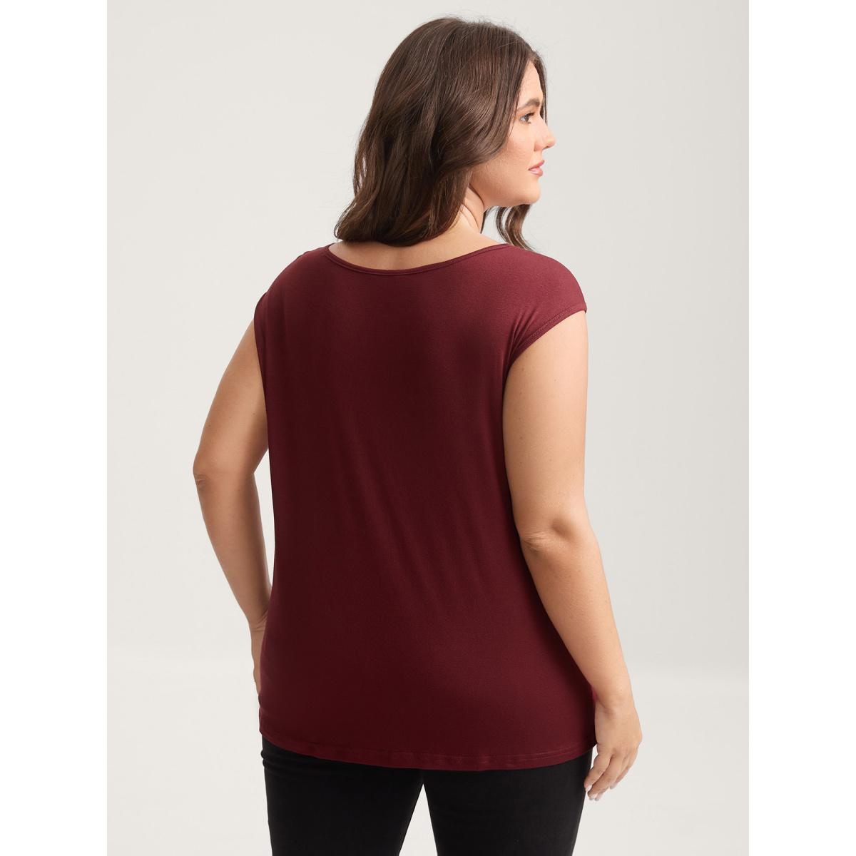 Plus Size Supersoft Neck Cut-Out Tank Top Women Plum Cut-Out Asymmetrical Neck Everyday-Casual Tank Tops Camis BloomChic 12/L Product Image