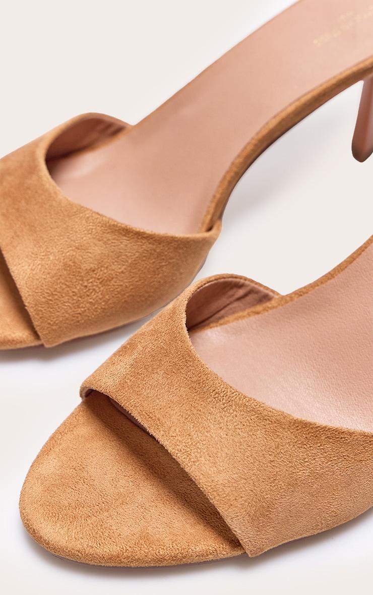 Wide Fit Camel Faux Suede Round Toe Mid Stiletto Heeled Mules Product Image