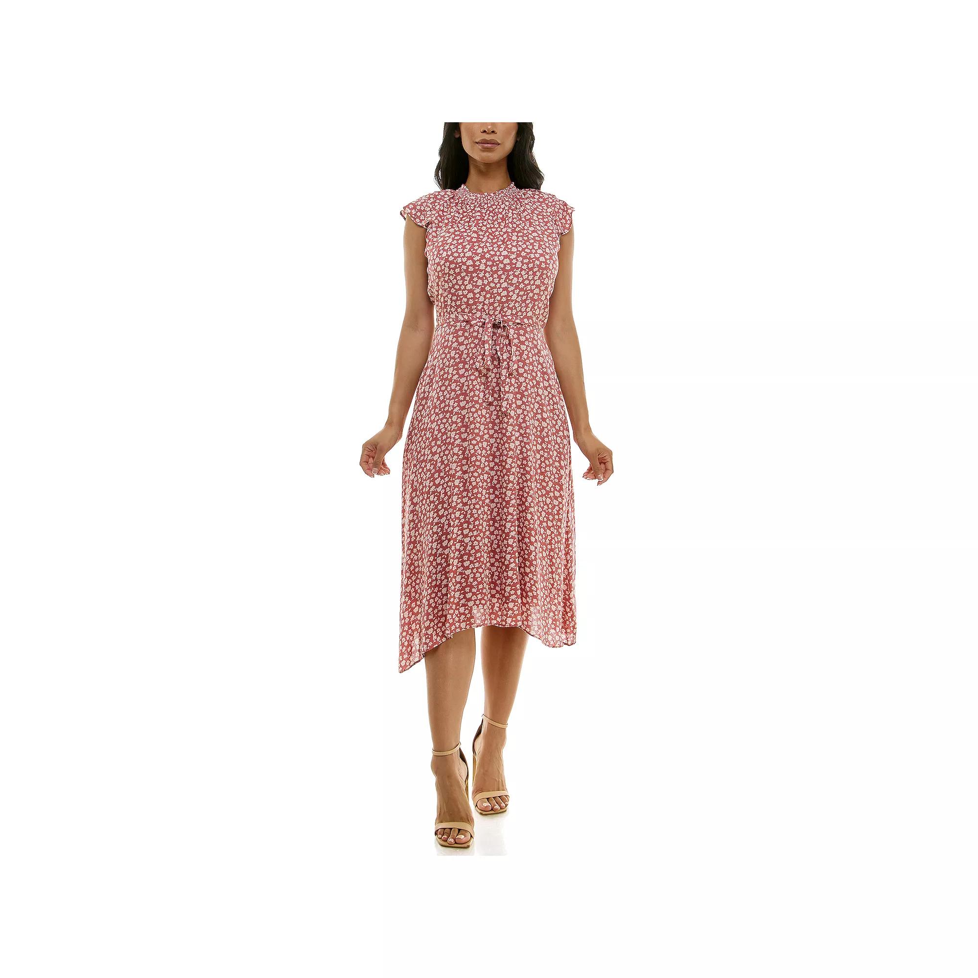 Women's Nina Leonard Smocked Flutter Sleeve Dress, Size: Large, Soft Red Product Image