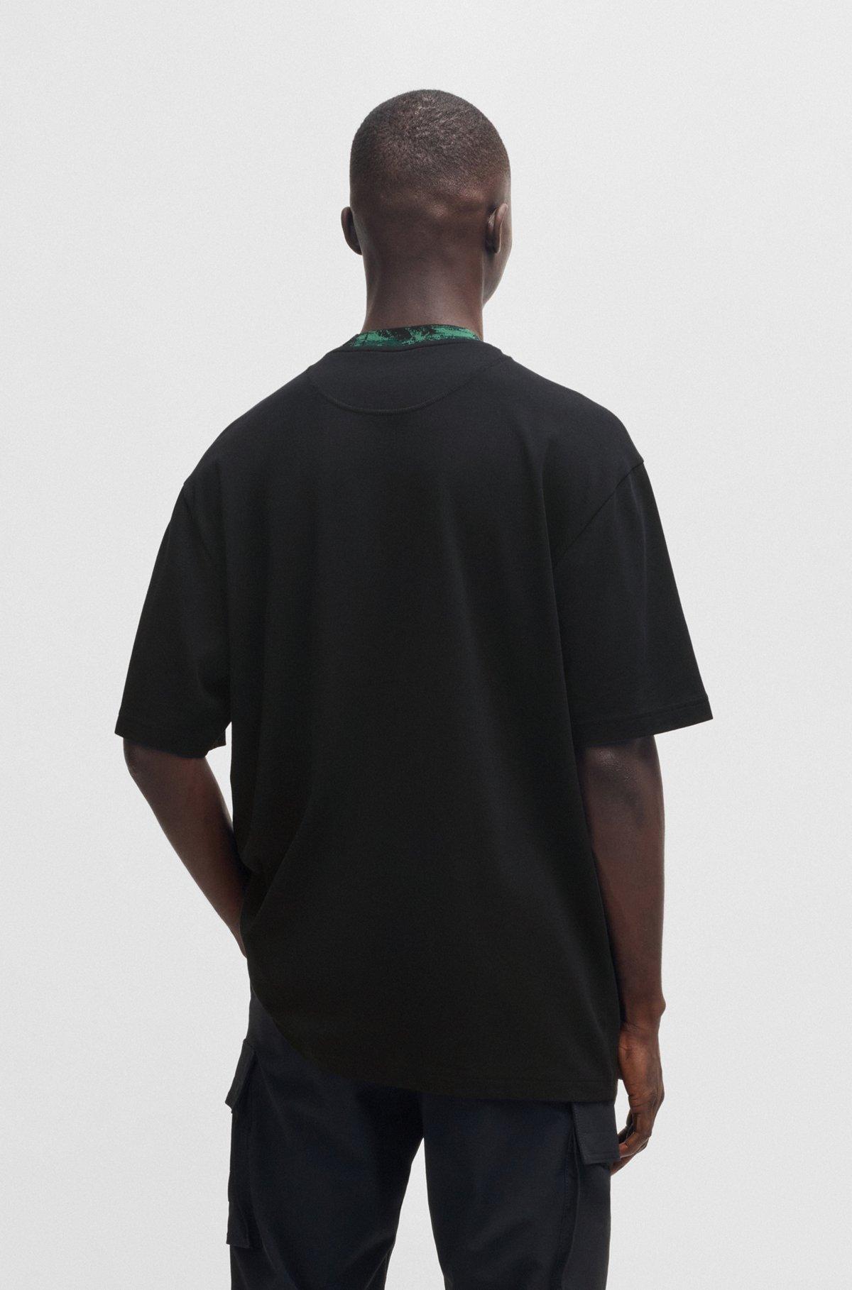 Cotton-jersey T-shirt with jungle-artwork collar Product Image