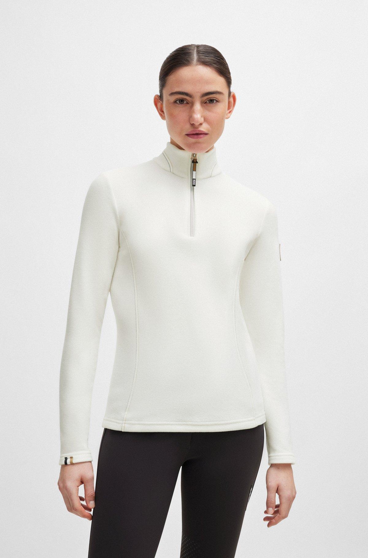 BOSS - Equestrian zip-neck fleece in ultra-lightweight fabric - White Product Image