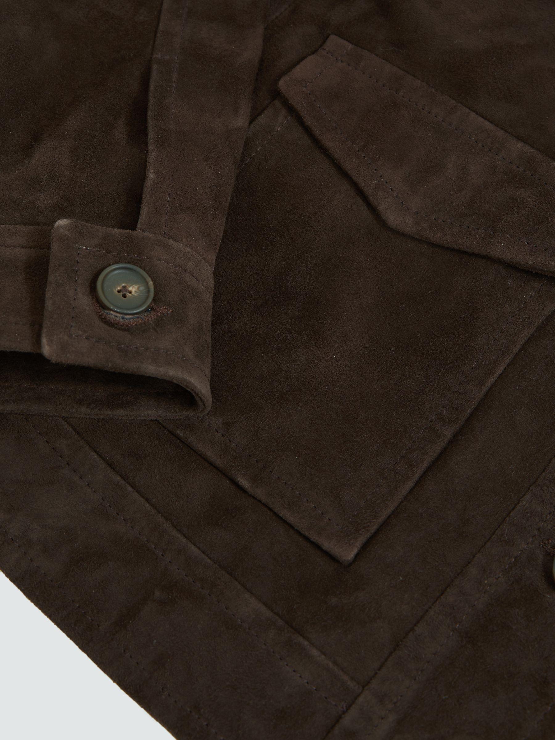 Suede Trucker Jacket in Chocolate Brown Product Image