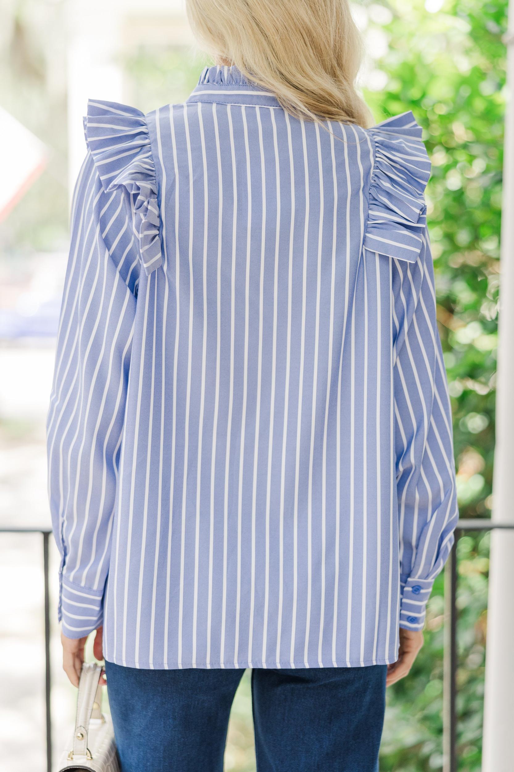 Believe In Me Periwinkle Blue Striped Blouse Female Product Image