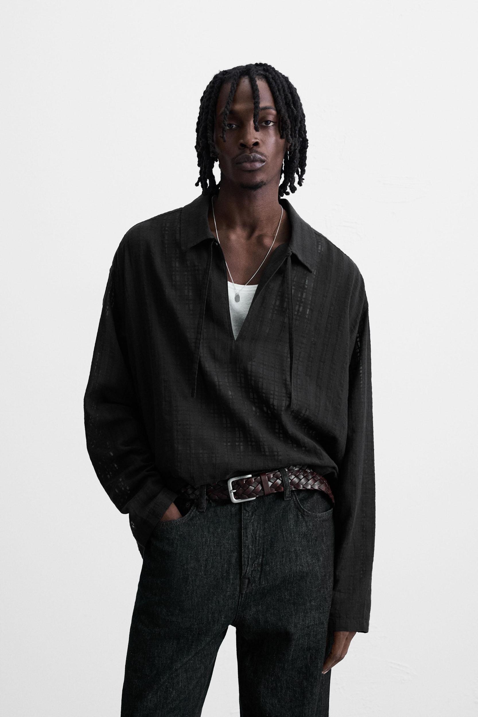 TEXTURED SEMI-SHEER POLO SHIRT Product Image