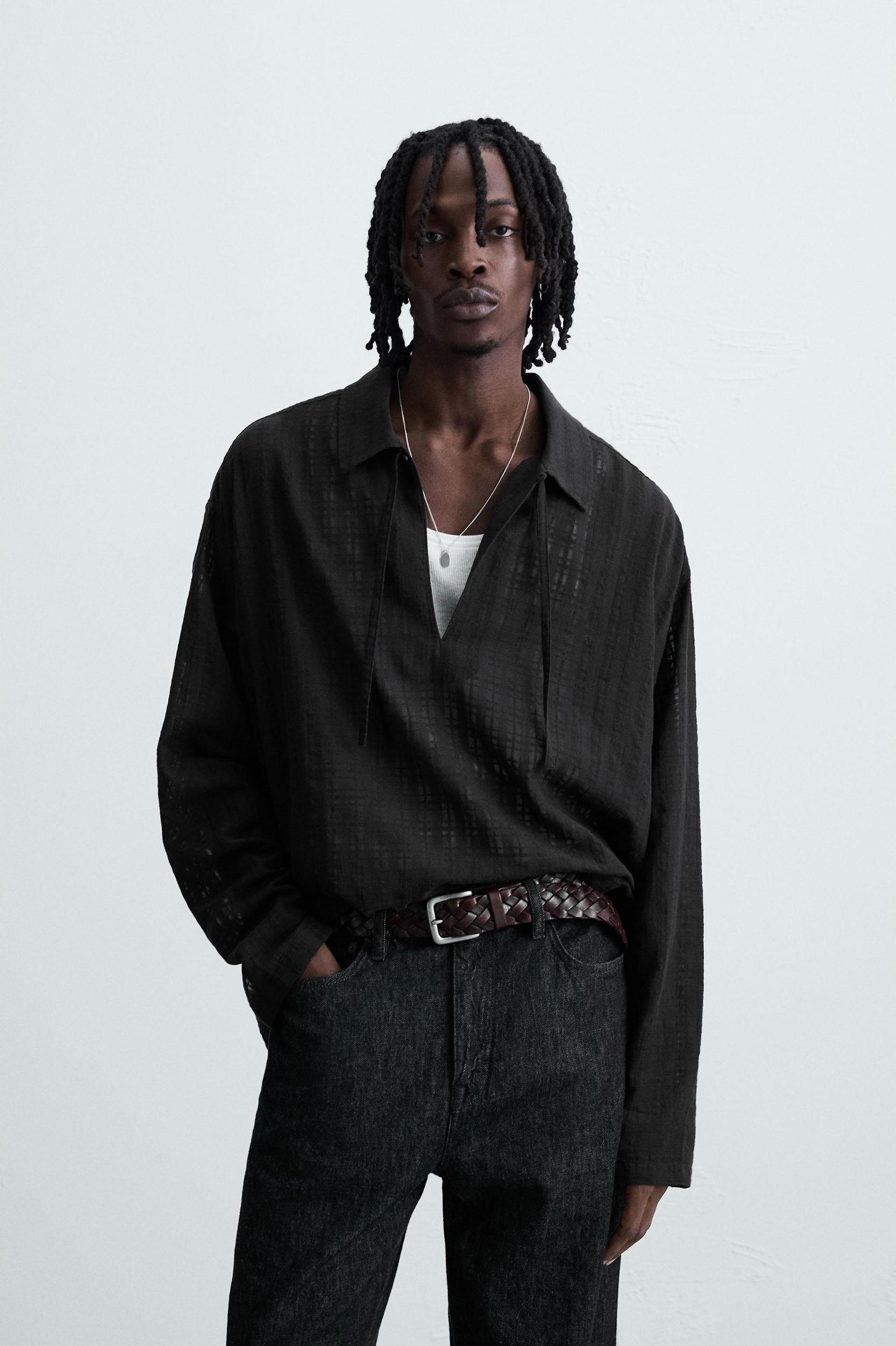 TEXTURED SEMI-SHEER POLO SHIRT Product Image