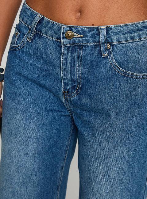 On Sunset Mid Rise Straight Leg Jeans Dark Wash Product Image
