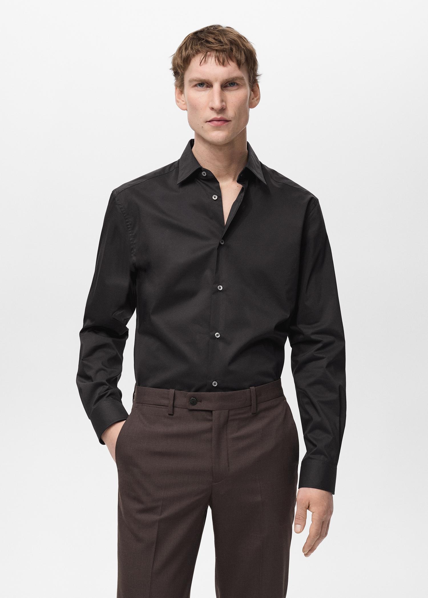 Regular-fit stretch cotton shirt - Men | MANGO USA Product Image