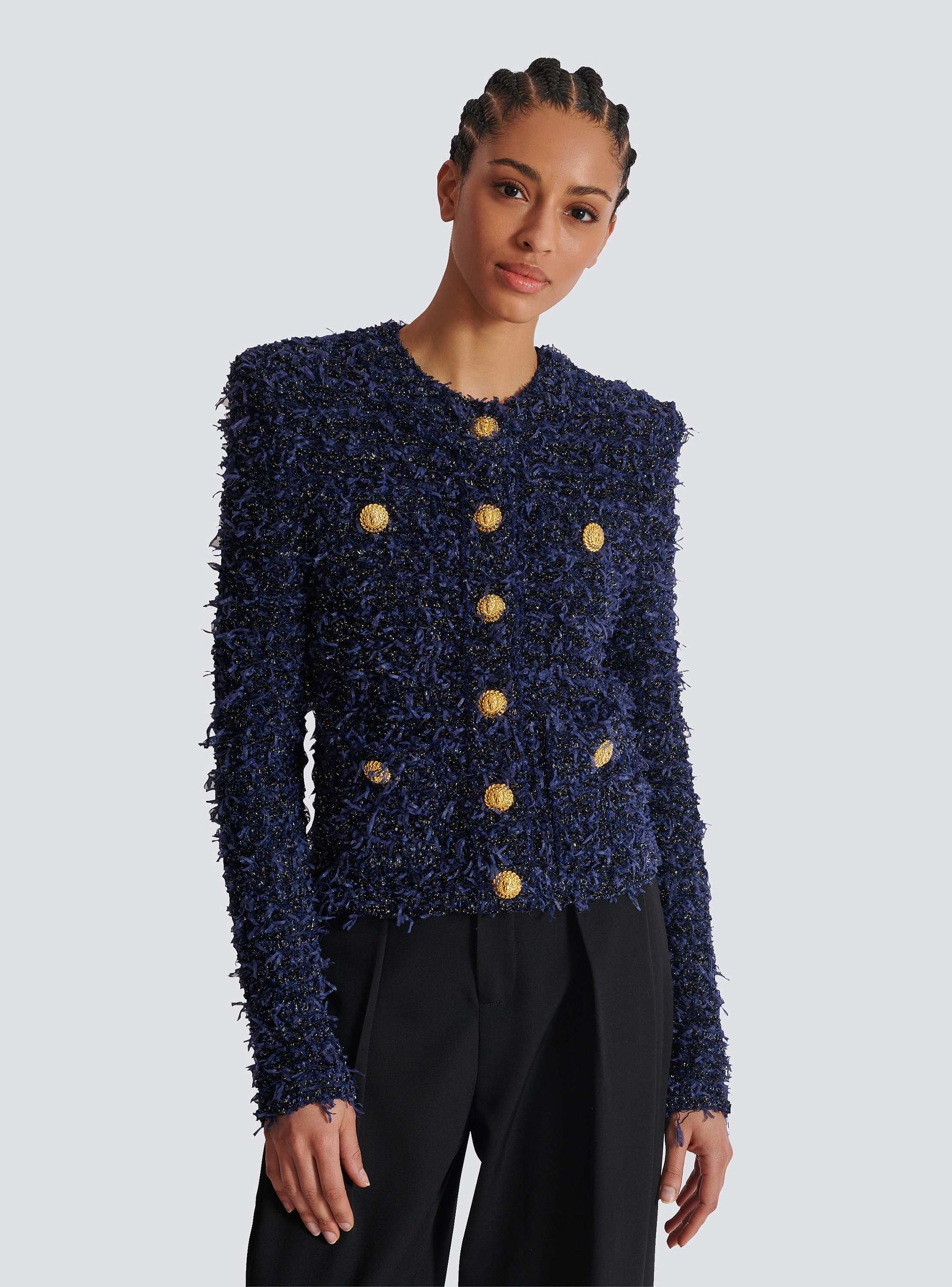 Cropped tweed knit jacket Product Image