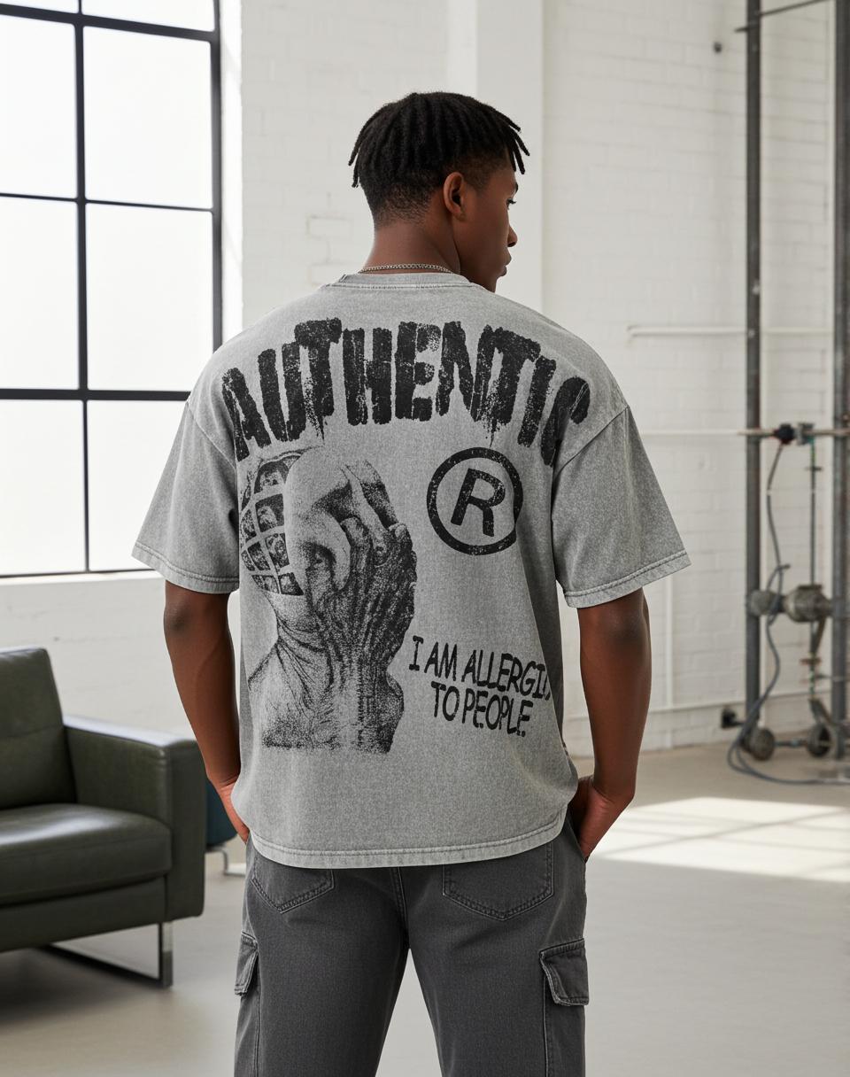 Vintage I Am Allergic To People Graphic Print Acid Wash T-shirt Product Image