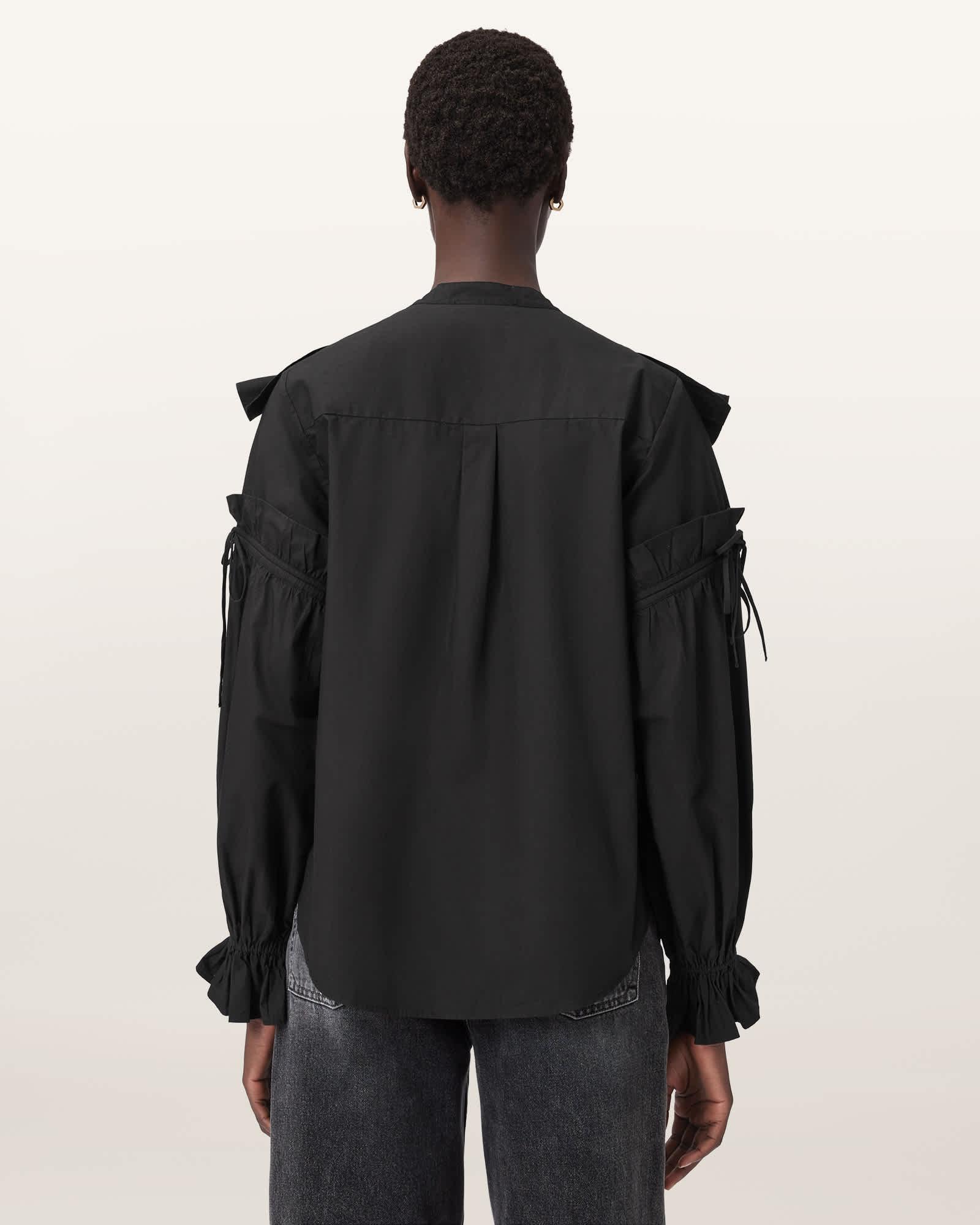 Lulu Ruffled Cotton Shirt Black | ALLSAINTS US Product Image