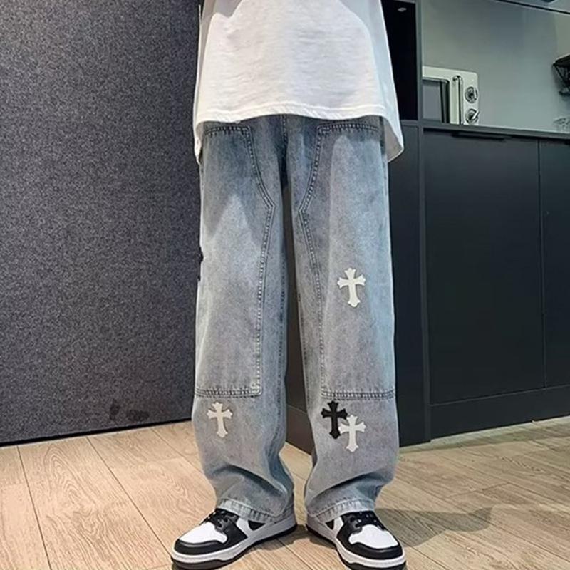 Sopula Men's Trendy Wide-Legged Drop-Feel Cross Jeans Product Image