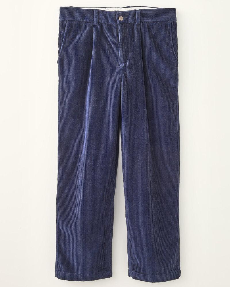 Cord Pleated Trouser - Navy Product Image