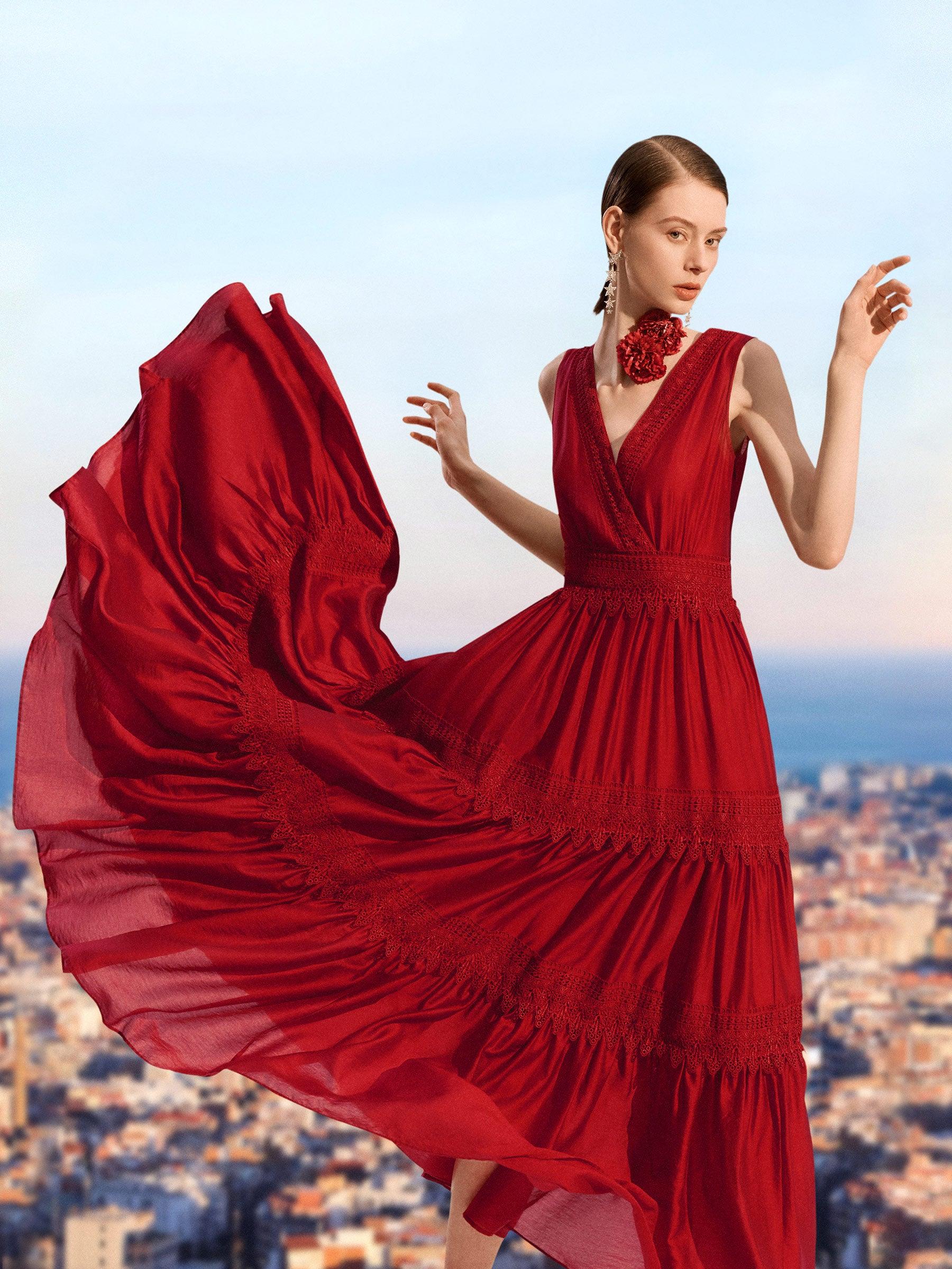 Tencel Lace Trim Women Maxi Vest Dress Product Image