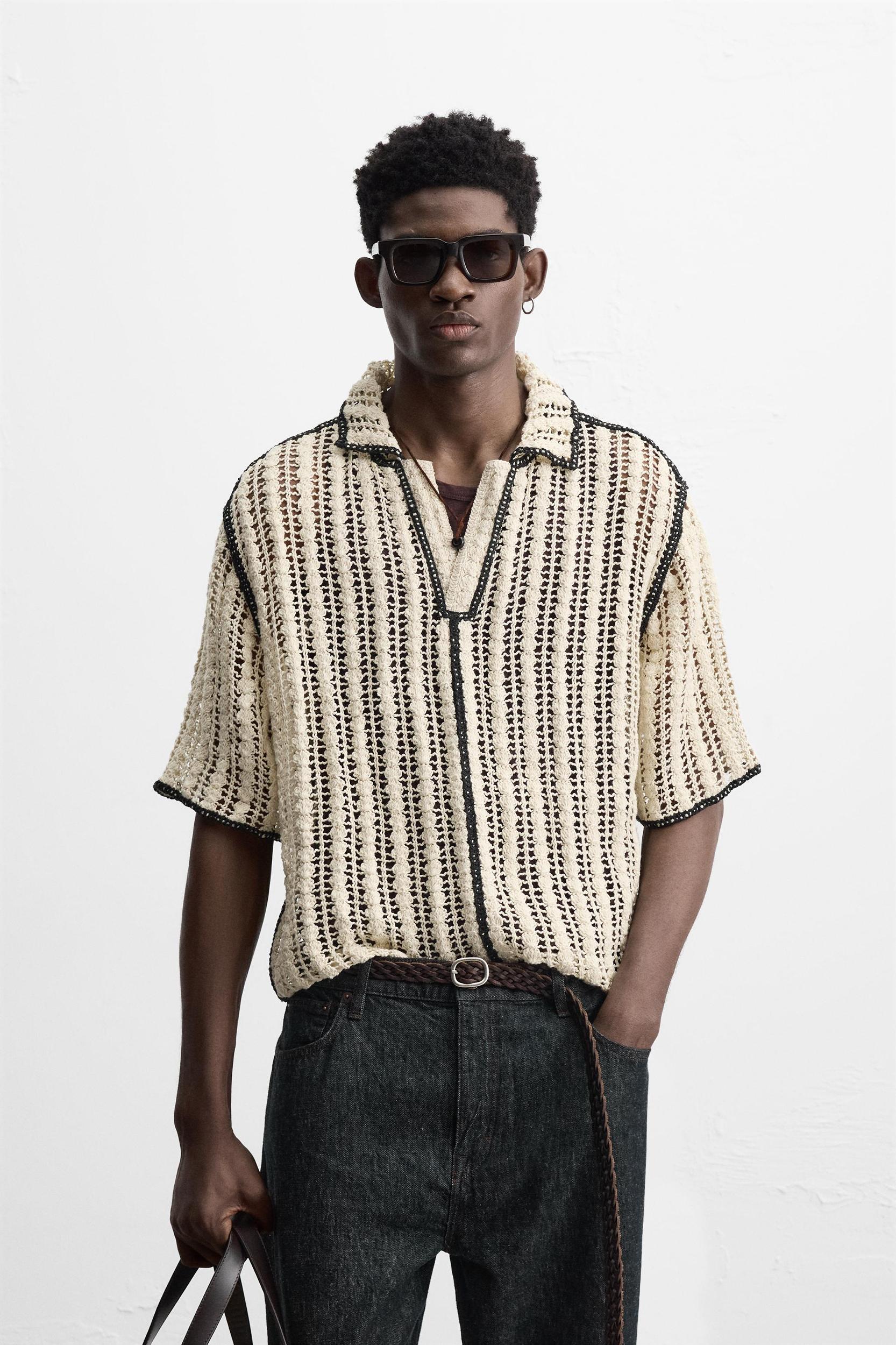 CROCHET TEXTURED POLO SHIRT Product Image