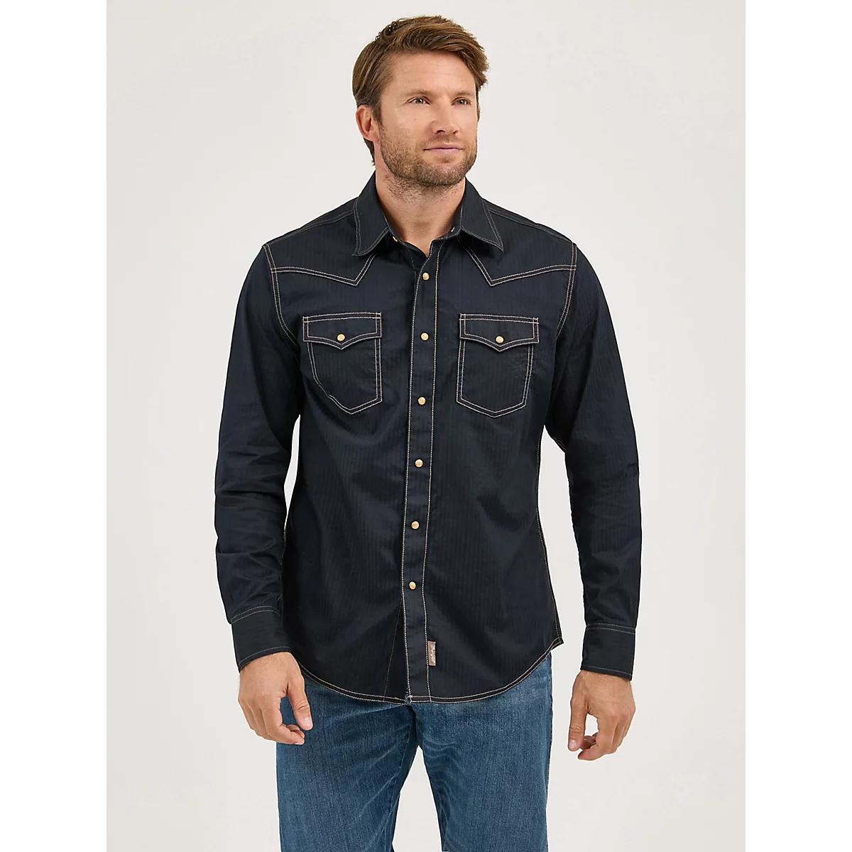 Men's Wrangler Retro® Long Sleeve Western Snap Solid Dobby Shirt Product Image