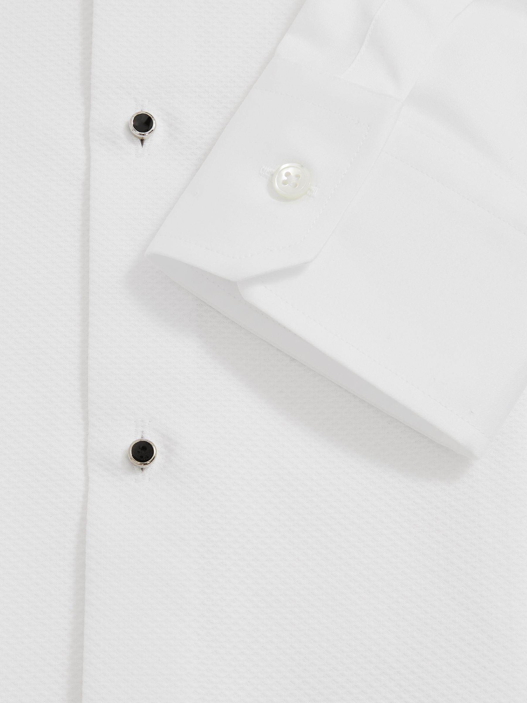 Slim Fit Cotton Double Cuff Dinner Shirt in White Product Image