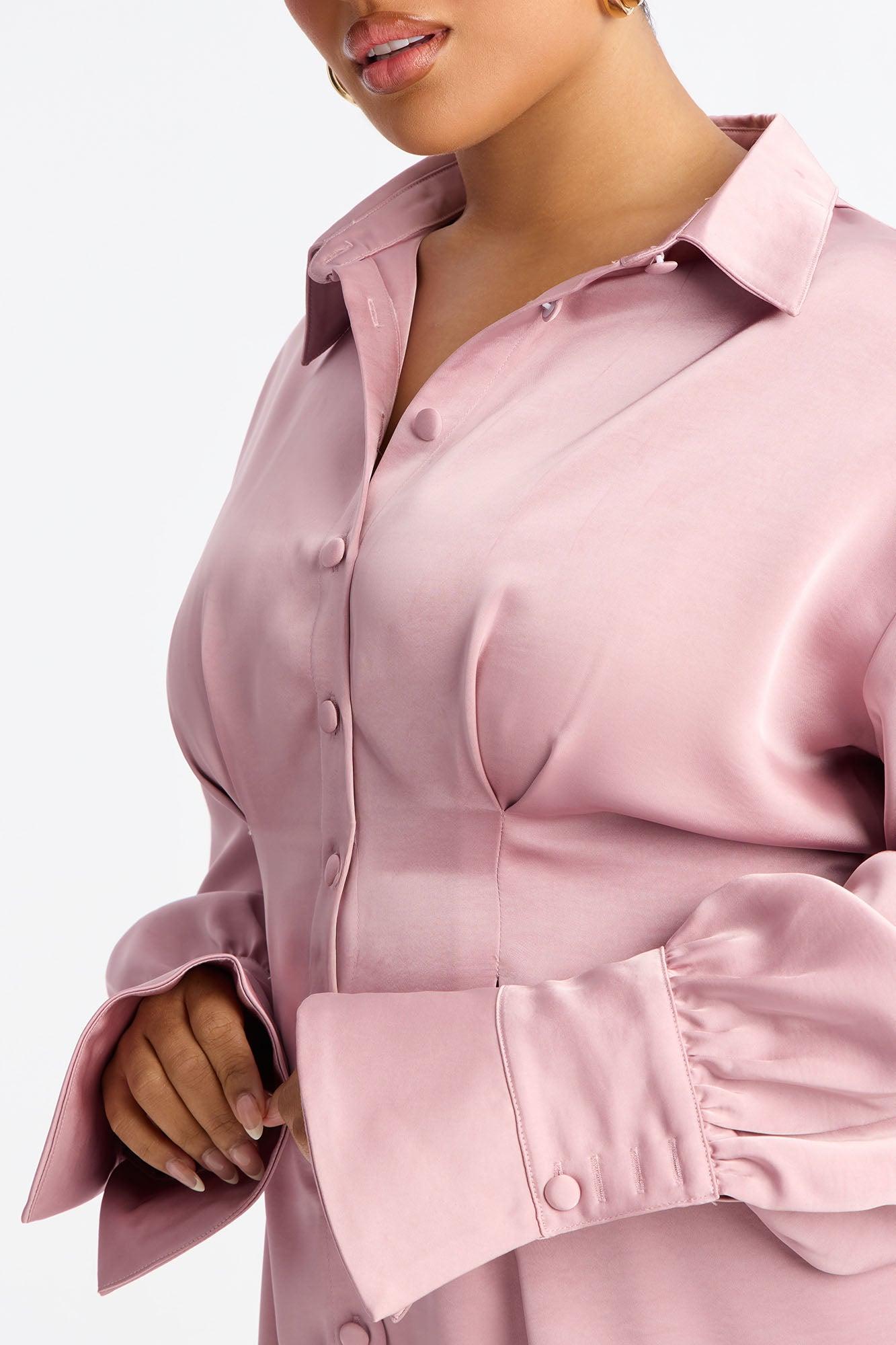 Samantha Long Sleeve Stretch Satin Mini Dress - Mauve Female Product Image