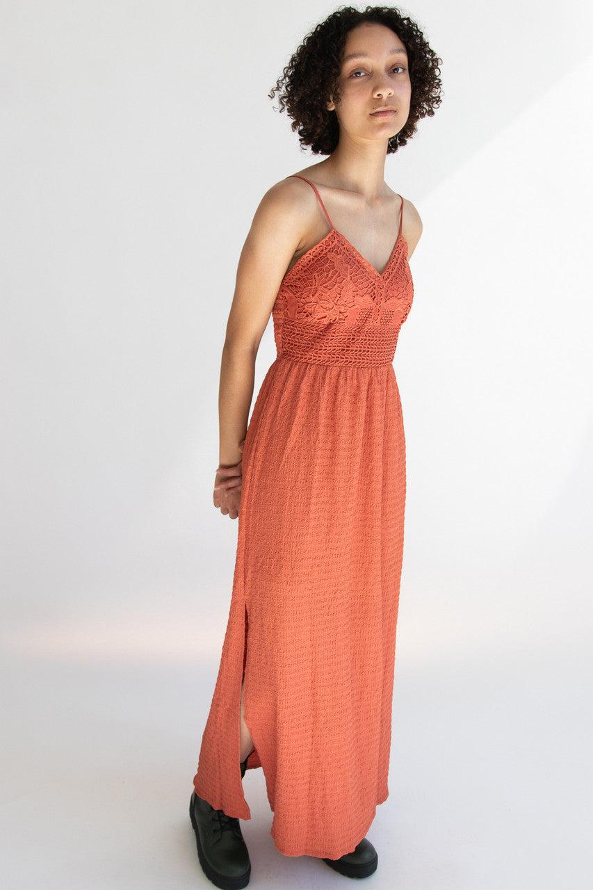 Floral Lace Top Gauze Maxi Dress Product Image