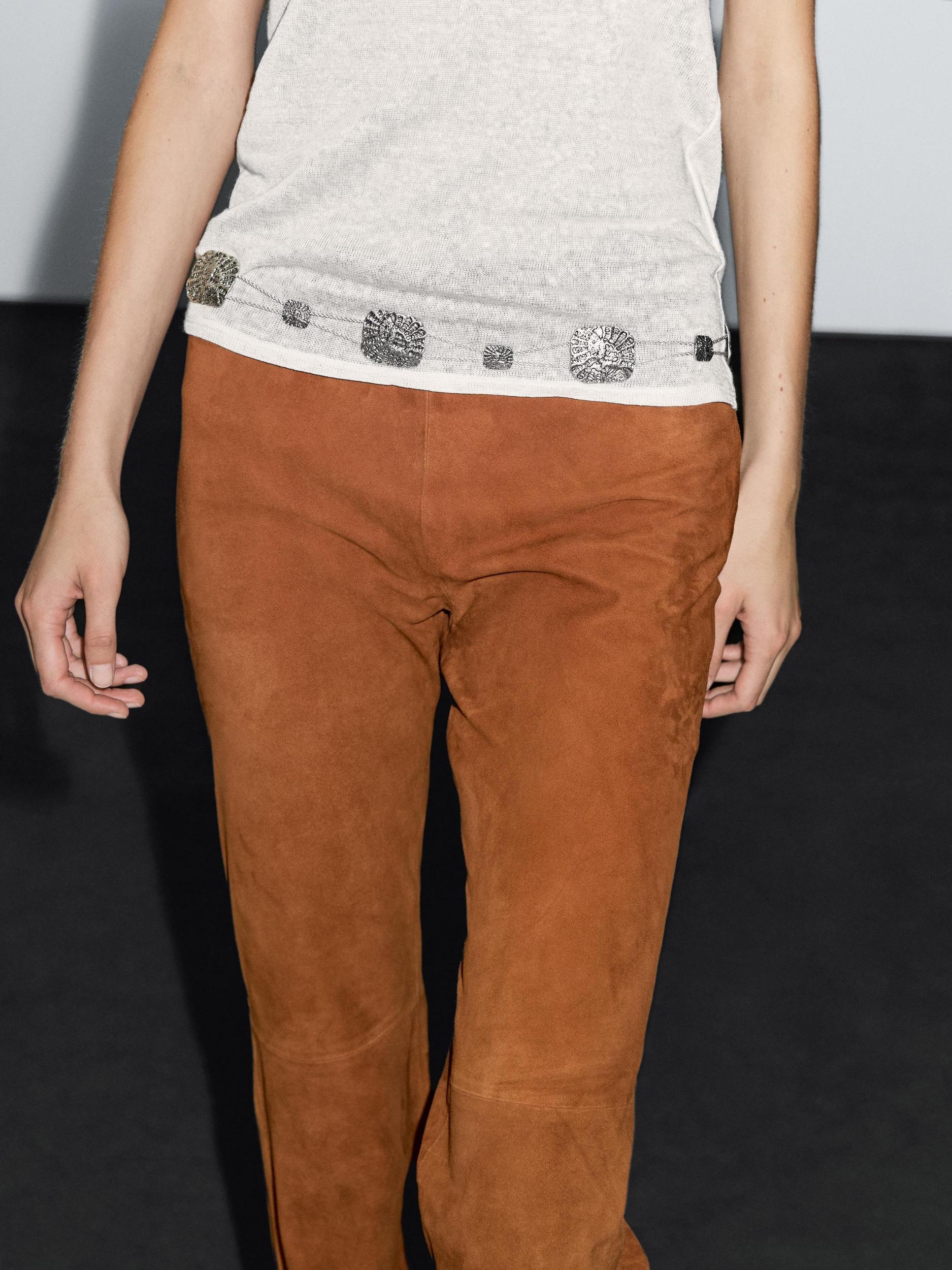 Flared suede leather trousers Product Image