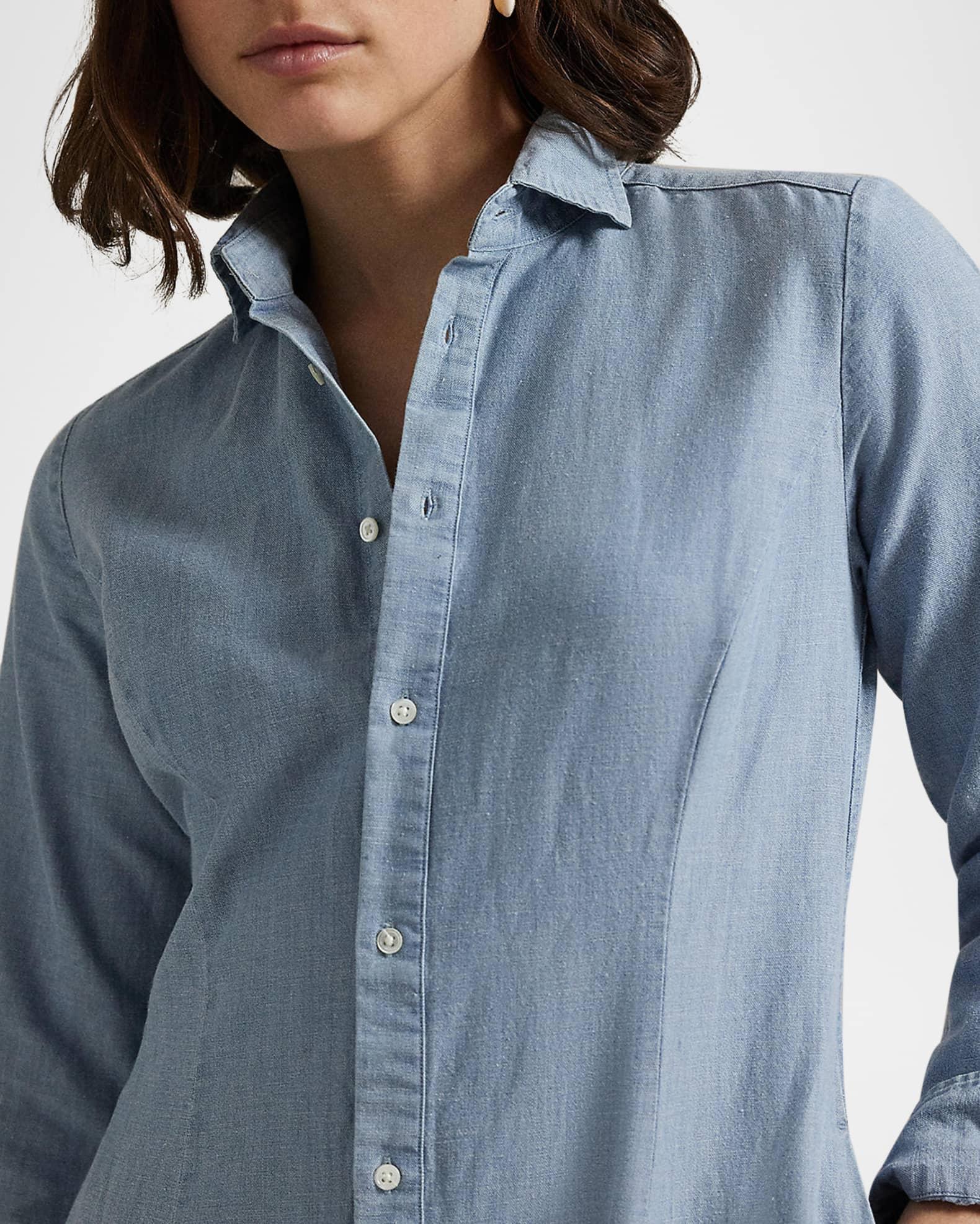 Long-Sleeve Cotton-Linen Chambray Shirtdress Product Image