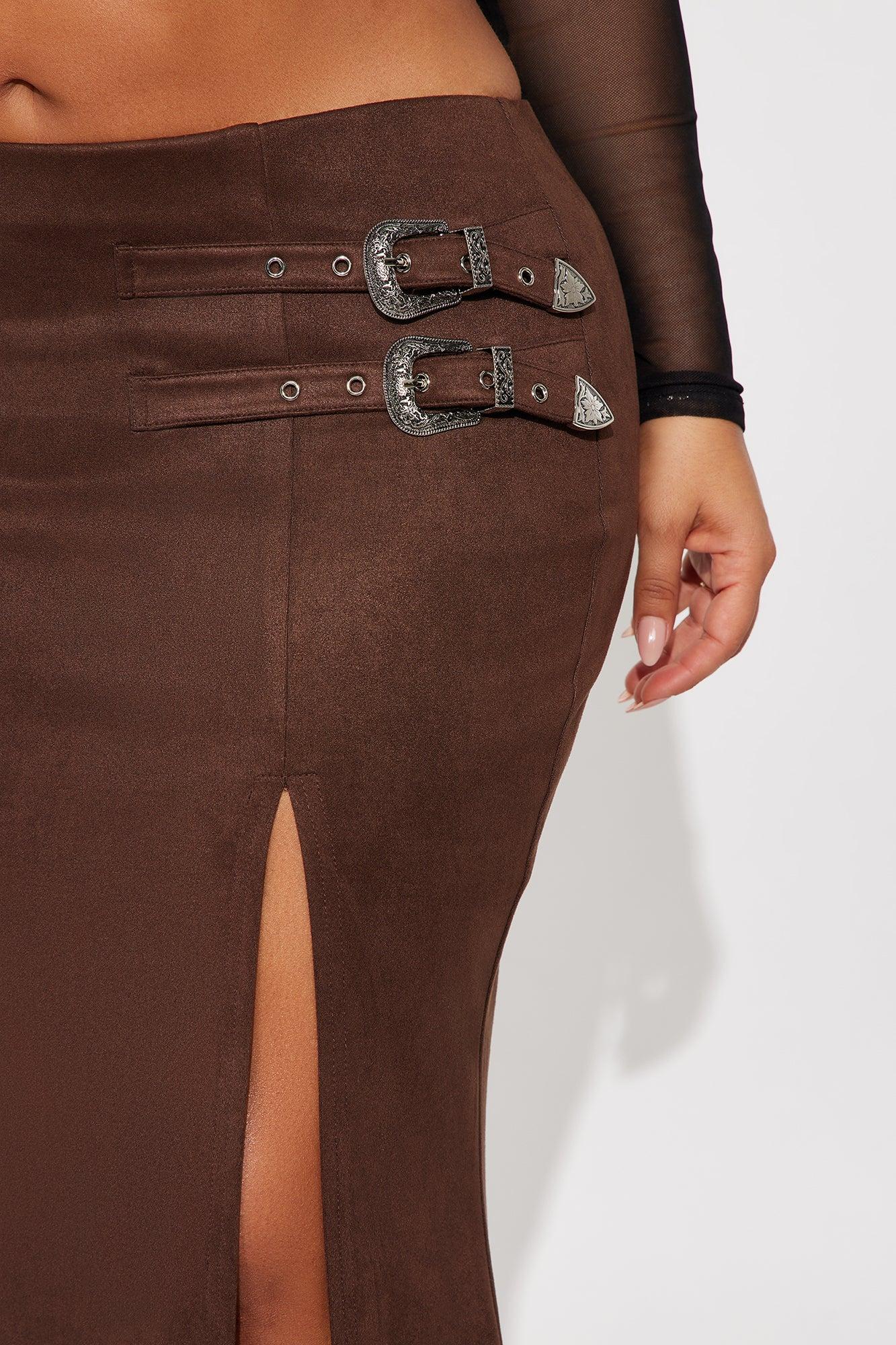 Out West Faux Suede Maxi Skirt - Chocolate Female Product Image