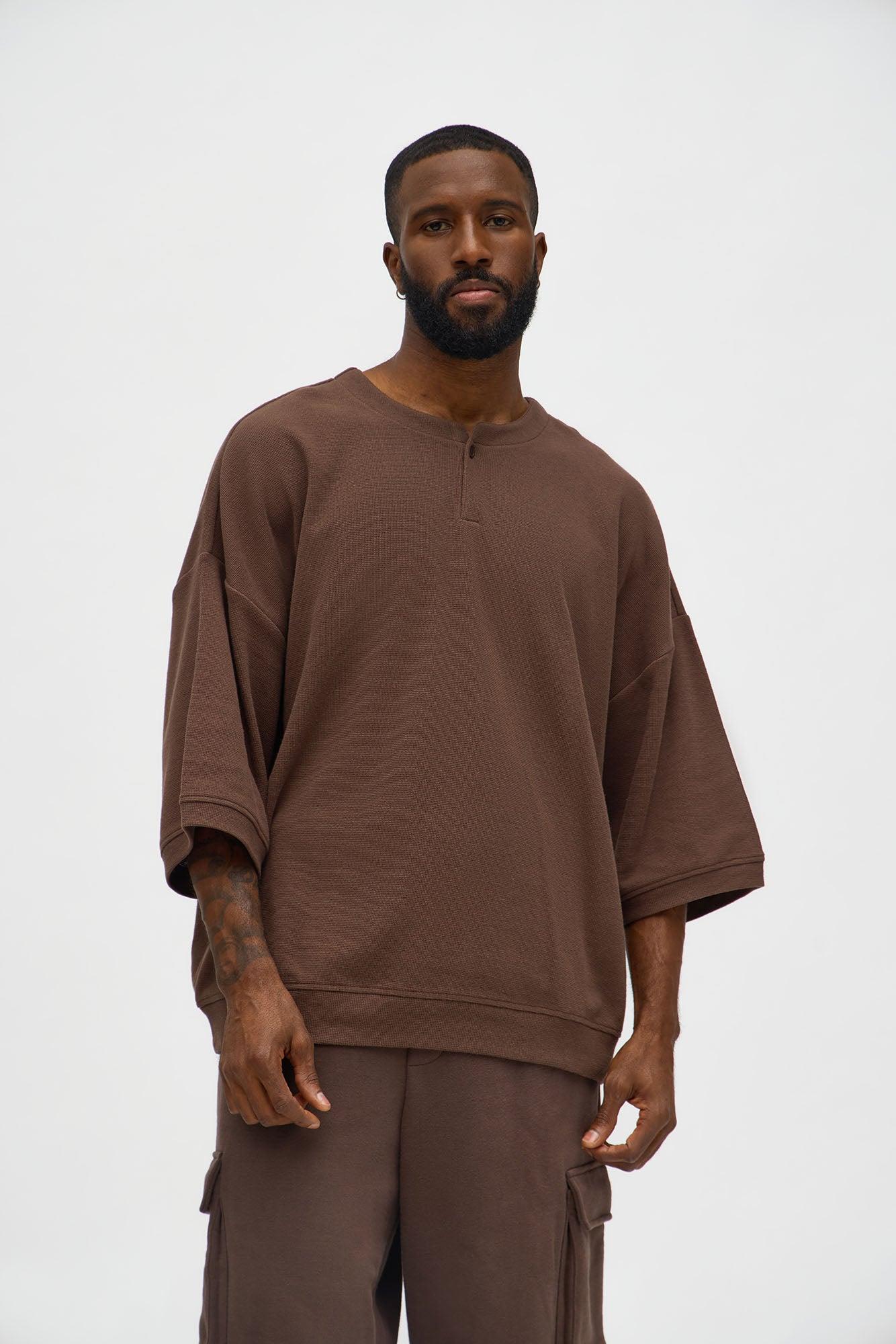 Relaxed Fit Classic Henley - Brown Product Image