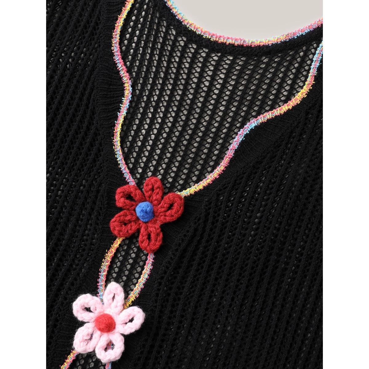 Plus Size Crochet Flower Backless Slit Swim Cover-Up Women's Swimwear Black Beach Loose Curve Swim Cover Ups BloomChic 14-16/1X Product Image