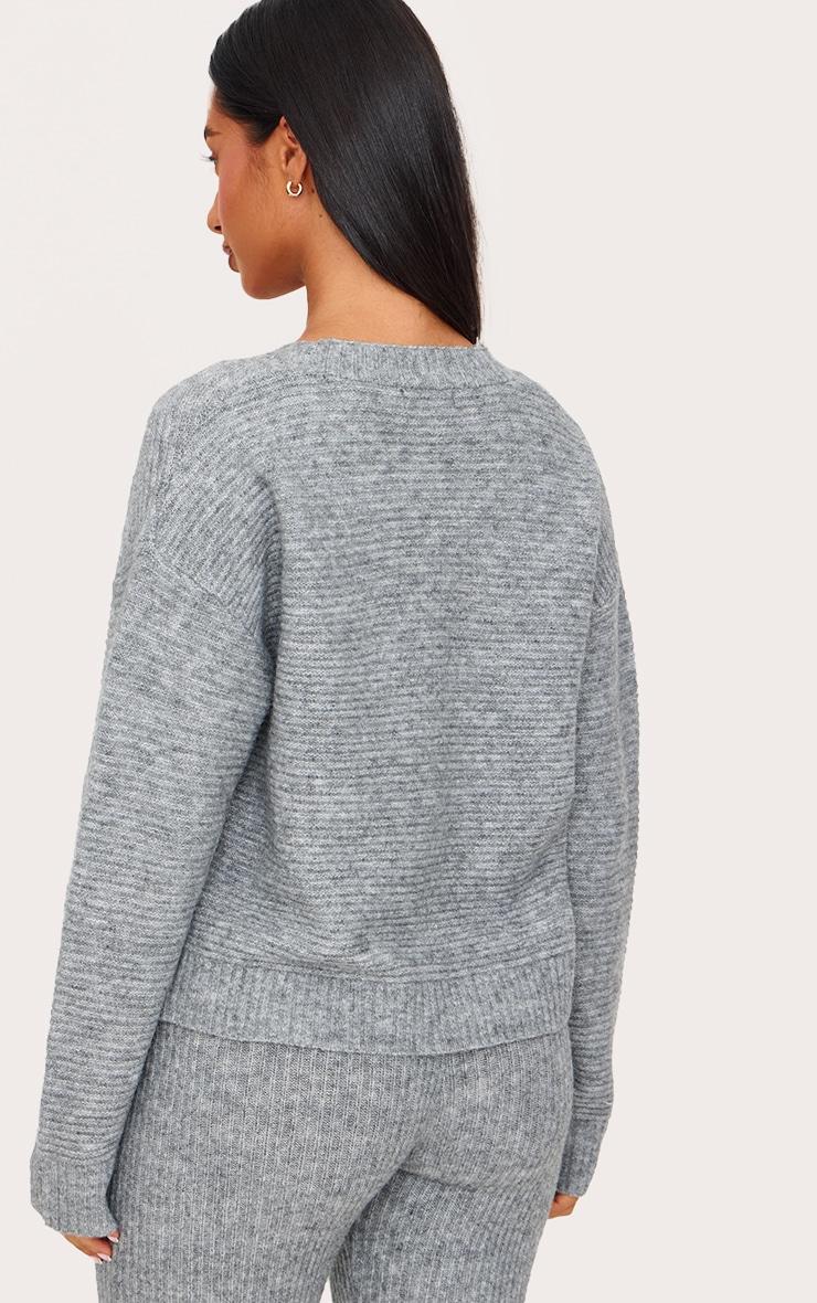 Petite Grey Marl Rib Knit Oversized Cardigan Product Image
