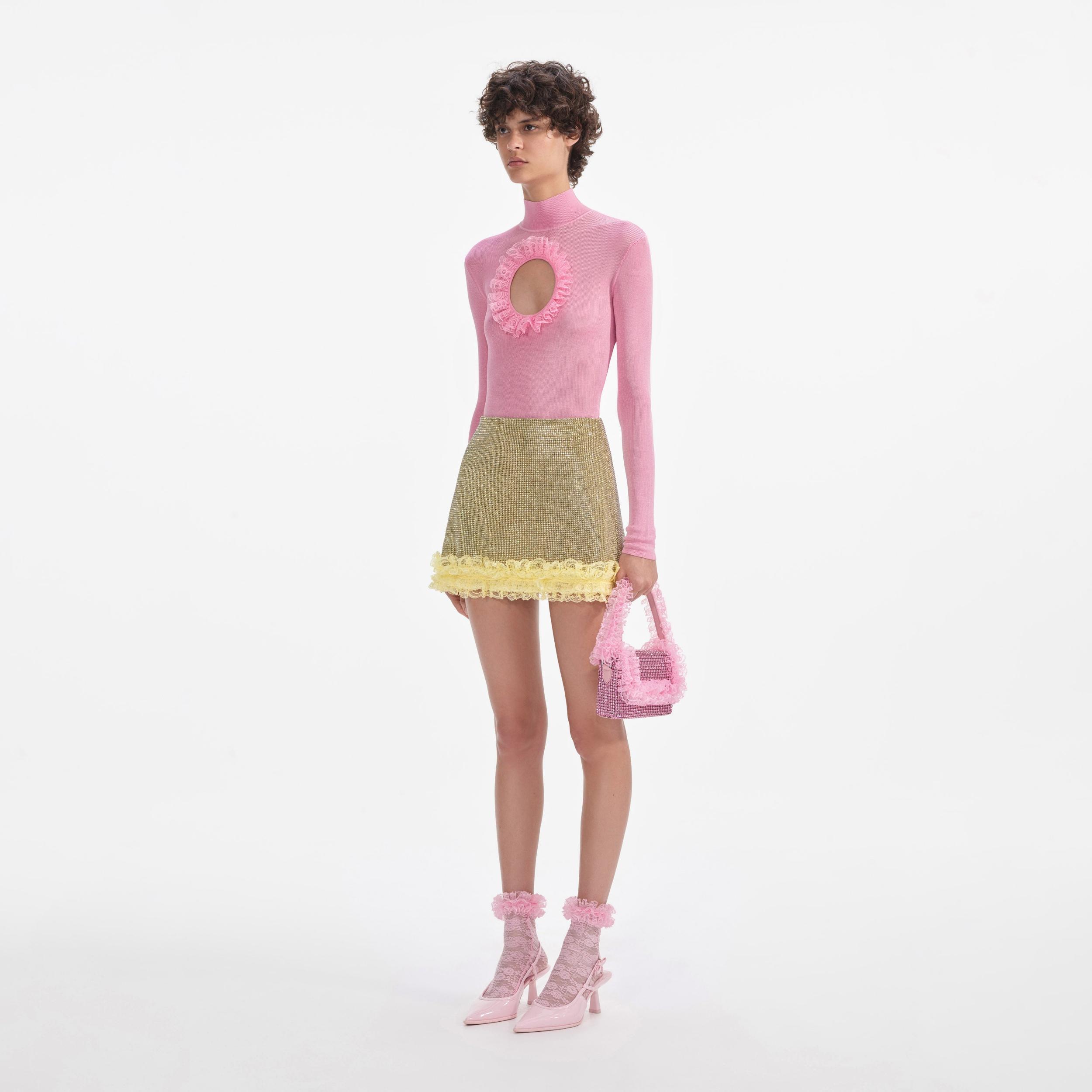 Pink Knit Cut Out Bodysuit Product Image