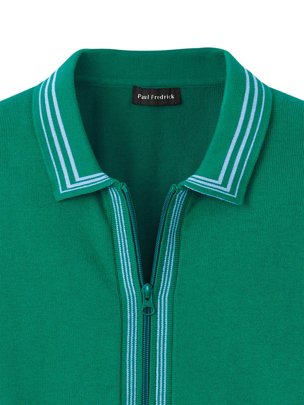 Cotton Full Zip Polo - Green Product Image