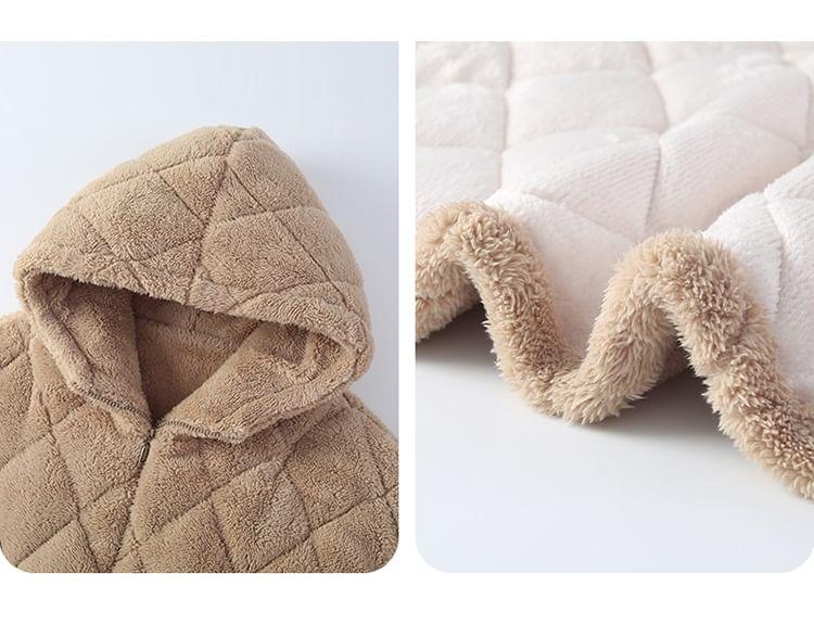 Couple Matching Loungewear Set : Coral Fleece Hooded Jacket & Pants Product Image