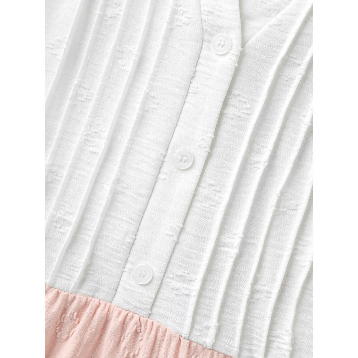 Plus Size WhiteSmoke Toothpick Pleat Color Contrast Blouse Women Short sleeve Flat collar with V-notch Everyday-Elegant Blouses BloomChic 18-20/2X Product Image