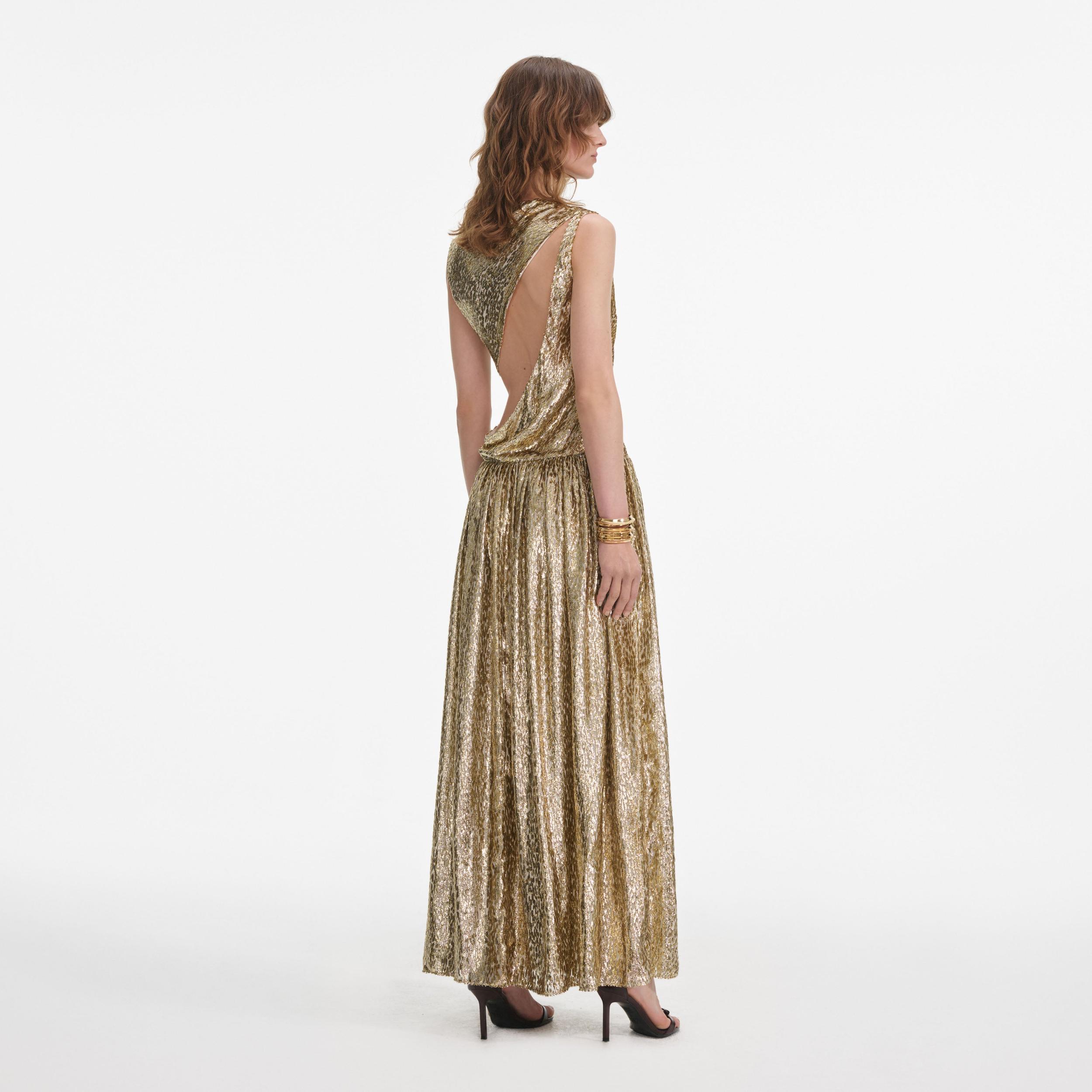 Gold Sleeveless Fil Coupe Maxi Dress Product Image