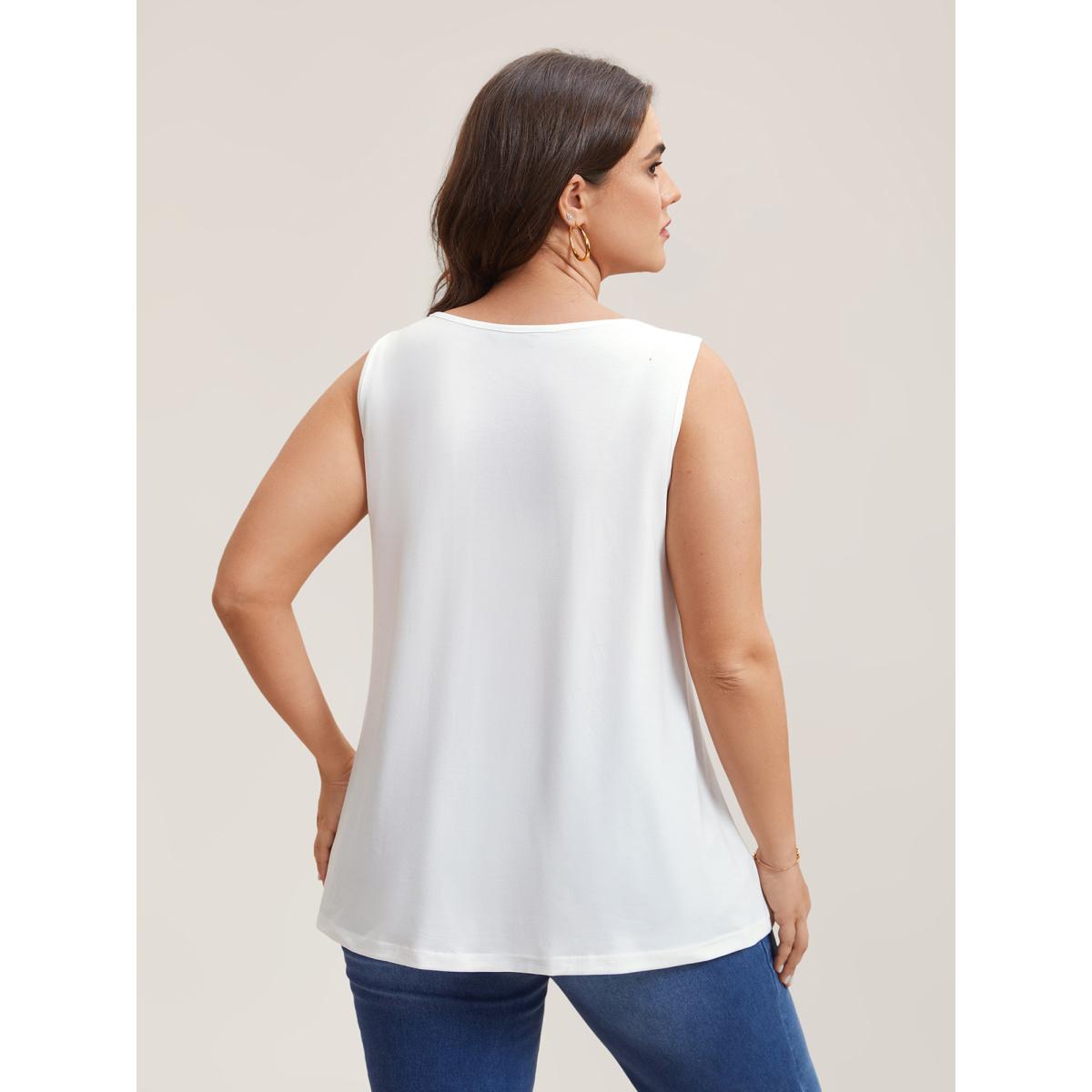 Plus Size Multi-Color Feather Print Stretchy Vest Women Opticwhite Casual Non Round Neck Everyday Tank Tops Camis BloomChic 10/M Product Image