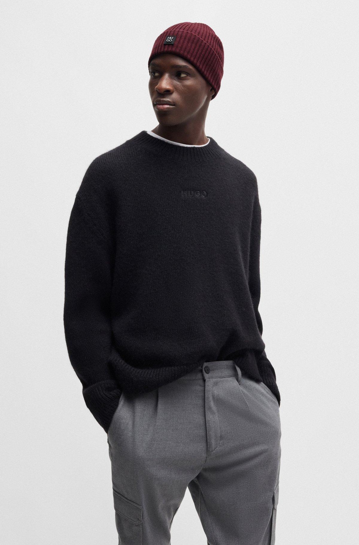 Virgin-wool beanie hat with stacked-logo badge Product Image