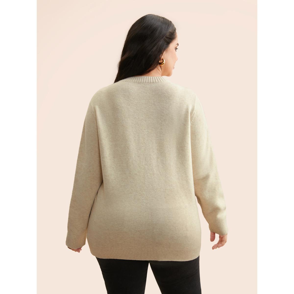 Plus Size Supersoft Essentials Crew Neck Fruit Embroidered Pullover Apricot Women Playful Long Sleeve Round Neck Casual Pullovers BloomChic 12/L Product Image